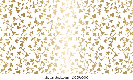 Seamless vector golden texture floral pattern. Luxury repeating damask white background. Premium wrapping paper or silk gold cloth