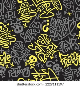 seamless vector graffiti and skull print 
