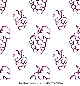 Seamless vector grape pattern on white background. Winery theme.
