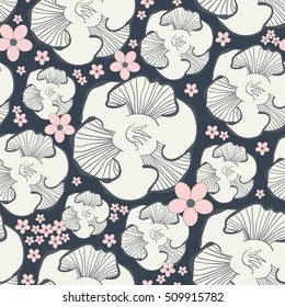Seamless vector graphic background with decorative flower blossoms and small tender flowers
