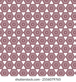 A seamless vector graphic of a burgundy hexagon pattern. This modern design can be used as a background or tile for various design projects.