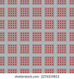 Seamless vector graphic of a grid a grey squares, each containing a four by four grid of small red dots