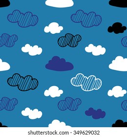 Seamless vector graphic hand drawn cloud pattern.
