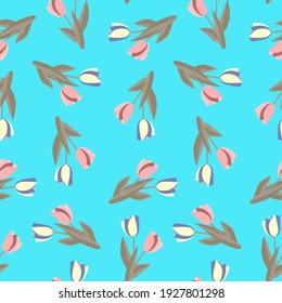 Seamless vector graphic pattern. Tulips with leaves, template.