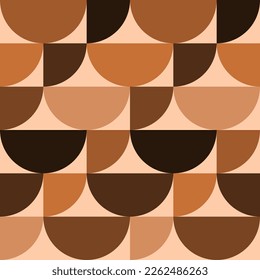 Seamless vector graphic of semi circles and quarter circles in shades of brown. It might be used as a retro fabric or wallpaper