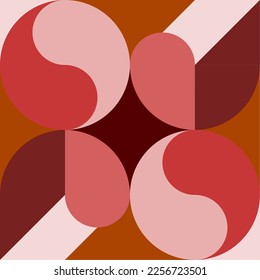 Seamless vector graphic in tones of brown, incorporating a yin and yang symbol.