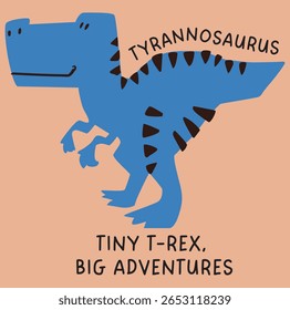 Dinossauros gráficos vetoriais sem costura como Triceratops, com texto Baby minúsculo T-Rex grande aventura, elementos fofos e, Dino Power, Perfeito para vestuário de crianças, têxtil, papéis de parede, fundo base de pêssego.
