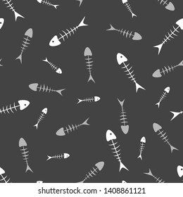 Seamless vector gray background with fish bones