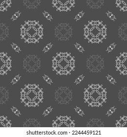 Seamless vector gray pattern ornate decorative leaves in art deco style.