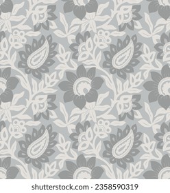 Seamless vector gray textile flower pattern design