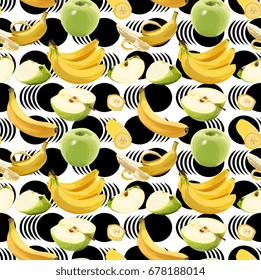 Seamless Vector Green Apple And Banana Pattern