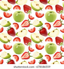 Seamless Vector Green Apple And Strawberry Pattern