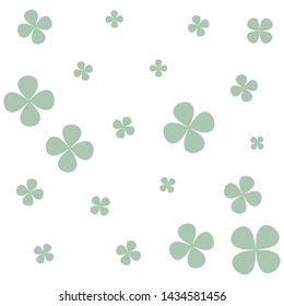 Seamless vector green clover pattern. Chaotic clovers four-leaves elements background 10 eps. Saint Patrick's day background. For design, fabric, textile, web, wrapping.