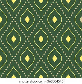 Seamless vector green and golden ornament. Modern geometric pattern with repeating elements