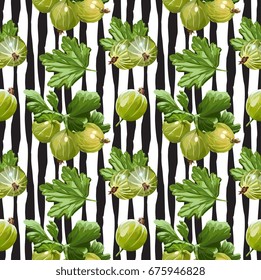 Seamless Vector Green Gooseberry Pattern