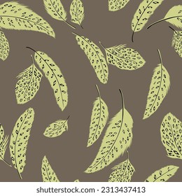 seamless vector green leaf with abstract pattern on brown background
