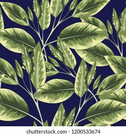 Seamless Vector Green Leaf Jungle Pattern