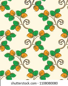Seamless vector green and yellow leaves pattern