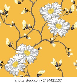 seamless vector grey flower pattern on yellow