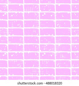 Seamless vector grunge pattern. Creative geometric pink background with bricks. Grunge texture with attrition, cracks and ambrosia. Old style vintage design. Graphic vector illustration.  