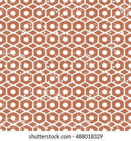 Seamless vector grunge pattern. Creative geometric brown background with screw nut. Grunge texture with attrition, cracks and ambrosia. Old style vintage design. Graphic vector illustration.  