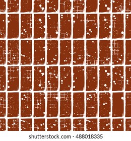 Seamless vector grunge pattern. Creative geometric brown background with bricks. Grunge texture with attrition, cracks and ambrosia. Old style vintage design. Graphic vector illustration.  