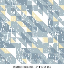 
seamless vector grunge pattern of geometric shapes. White, pale yellow and blue-gray squares, triangles and slanted lines