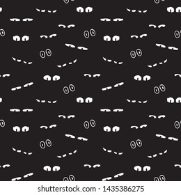 A seamless vector halloween background pattern with spooky lurking eyes. Surface print design.