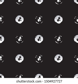 Seamless vector halloween pattern with black and white witch silhouettes flying on a broomstick with black cat for web-design, printing, wrapping paper, invitations and greeting cards, textile 