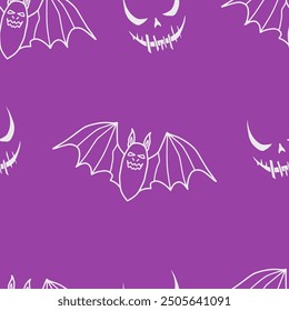 Seamless vector Halloween pattern with colorful bats. Simple doodle style