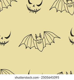 Seamless vector Halloween pattern with colorful bats. Simple doodle style