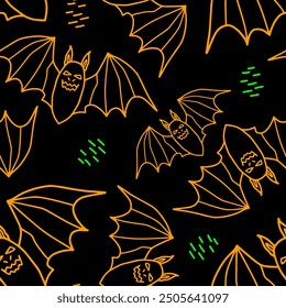 Patrón de Halloween de Vector sin fisuras con murciélagos coloridos. Estilo de doodle simple
