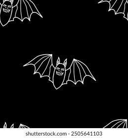Seamless vector Halloween pattern with colorful bats. Simple doodle style