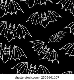 Seamless vector Halloween pattern with colorful bats. Simple doodle style
