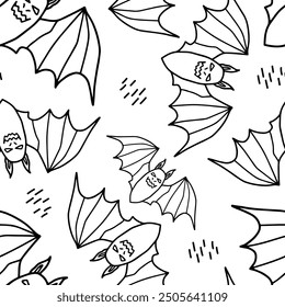 Seamless vector Halloween pattern with colorful bats. Simple doodle style