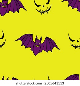 Nahtloses Vektor Halloween Muster mit bunten Fledermäusen. Einfacher Doodle-Stil