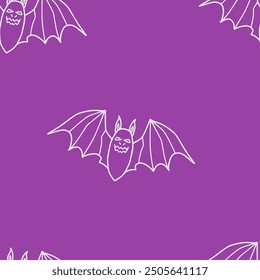 Patrón de Halloween de Vector sin fisuras con murciélagos coloridos. Estilo de doodle simple