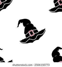 Seamless vector Halloween pattern with colorful with hats. Simple doodle style