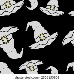 Seamless vector Halloween pattern with colorful with hats. Simple doodle style
