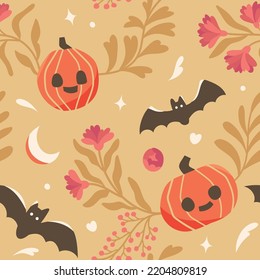 Diseño de patrón de Halloween con vectores sin inconvenientes. Elementos de Halloween cortos de estilo plano.