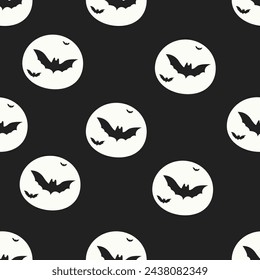 Seamless vector Halloween pattern design. Fashionable pattern with the moon, bats for wrapping paper, ceramics, wallpaper, stickers, notebook cover.