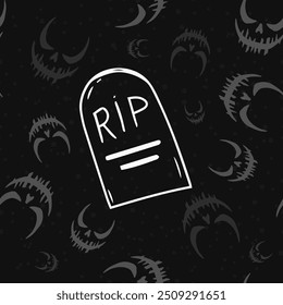 Seamless vector Halloween pattern with Jack smile and rip gravestones. Simple doodle style. Isolated background.