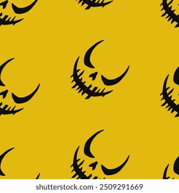 Seamless vector Halloween pattern with Jack smile. Simple doodle style. Isolated background.