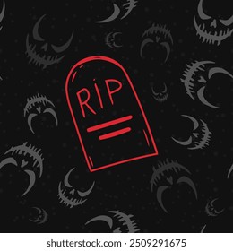 Seamless vector Halloween pattern with Jack smile and rip gravestones. Simple doodle style. Isolated background.