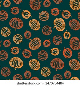 A seamless vector halloween pattern with pumpkins on dark background. Surface print design.