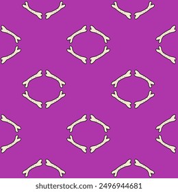 Seamless vector Halloween pattern with skeleton bones isolated on purple background