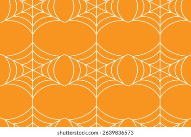 Seamless vector Halloween pattern with white spiderwebs on bright orange background. Repeating spooky vector design perfect for wrapping paper, fabric, textiles, wallpapers and party decor.