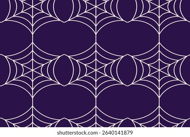 Seamless vector Halloween pattern with white spiderwebs on dark blue background. Repeating spooky vector design perfect for wrapping paper, fabric, textiles, wallpapers and party decor.
