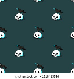 seamless vector halloween patytern with ravens and skulls