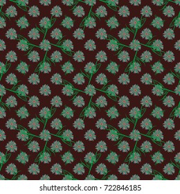 Seamless vector hand drawing flowers in doodle style for scrapbooking, Save the date card, postcard, flyer or wedding invitation, wallpaper, wrapping paper, fabric. Sketch in green, blue, brown colors